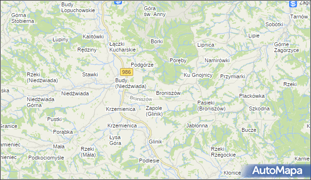 mapa Broniszów gmina Wielopole Skrzyńskie, Broniszów gmina Wielopole Skrzyńskie na mapie Targeo