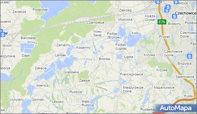 mapa Bronów gmina Czechowice-Dziedzice, Bronów gmina Czechowice-Dziedzice na mapie Targeo