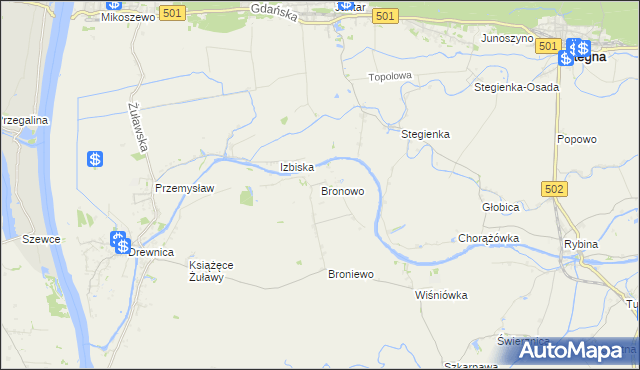 mapa Bronowo gmina Stegna, Bronowo gmina Stegna na mapie Targeo