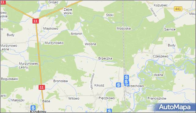 mapa Brzeczka gmina Miłosław, Brzeczka gmina Miłosław na mapie Targeo