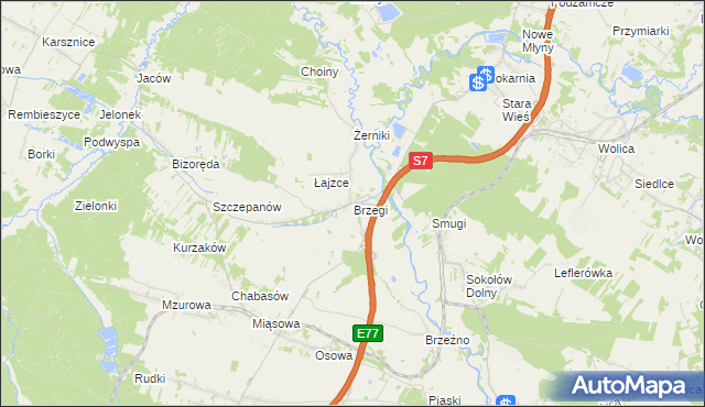 mapa Brzegi gmina Sobków, Brzegi gmina Sobków na mapie Targeo