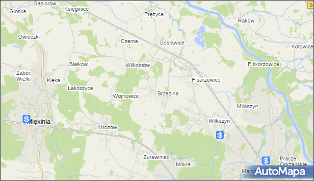 mapa Brzezina gmina Miękinia, Brzezina gmina Miękinia na mapie Targeo