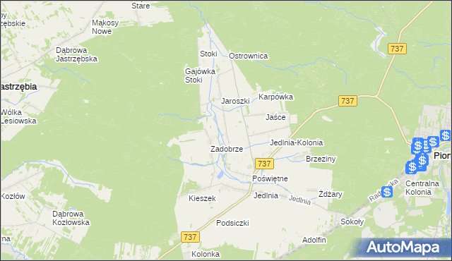 mapa Brzezinki gmina Pionki, Brzezinki gmina Pionki na mapie Targeo