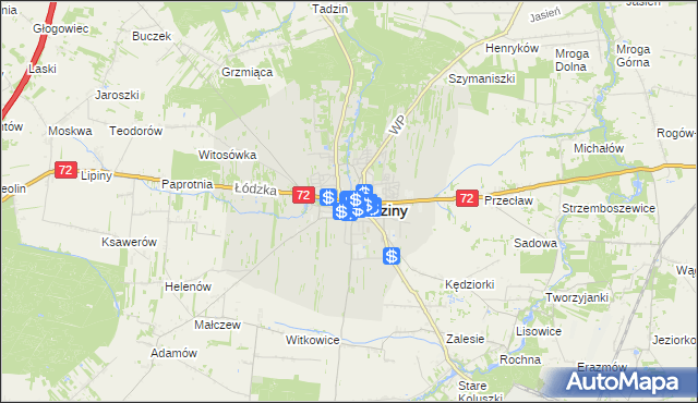 mapa Brzeziny, Brzeziny na mapie Targeo