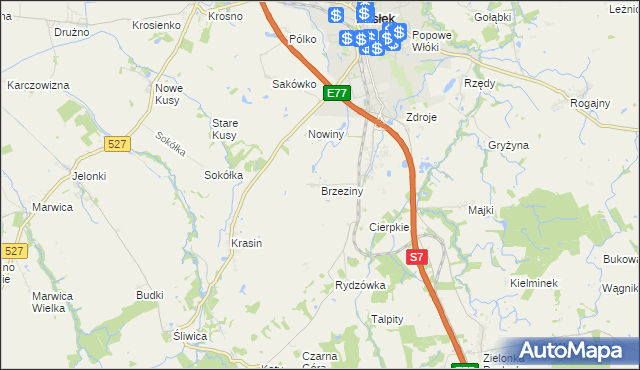 mapa Brzeziny gmina Pasłęk, Brzeziny gmina Pasłęk na mapie Targeo