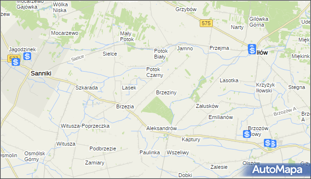 mapa Brzeziny gmina Sanniki, Brzeziny gmina Sanniki na mapie Targeo