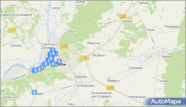mapa Brzeźno gmina Czarnków, Brzeźno gmina Czarnków na mapie Targeo