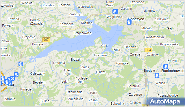 mapa Brzezowa gmina Dobczyce, Brzezowa gmina Dobczyce na mapie Targeo