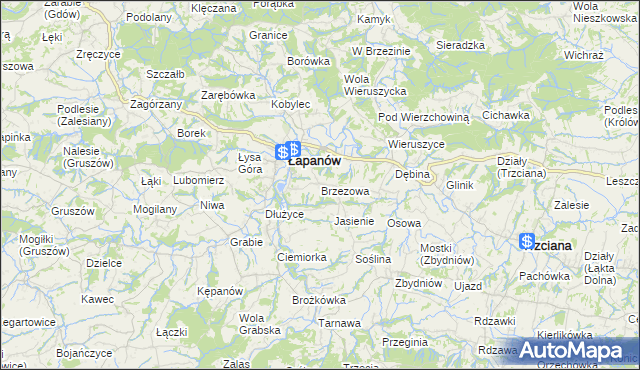 mapa Brzezowa gmina Łapanów, Brzezowa gmina Łapanów na mapie Targeo