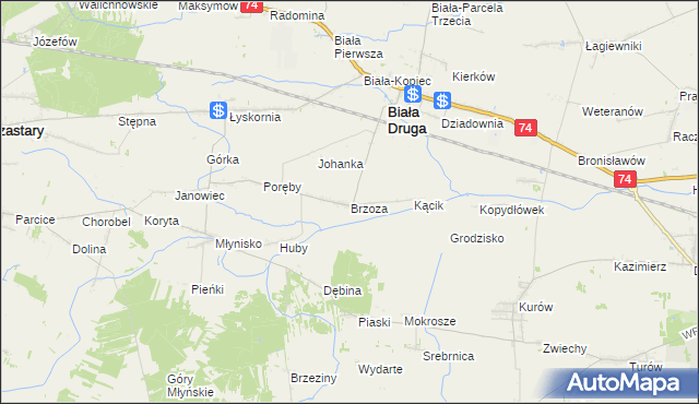 mapa Brzoza gmina Biała, Brzoza gmina Biała na mapie Targeo