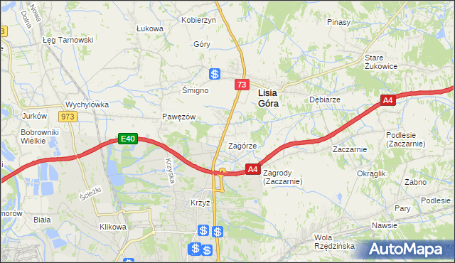 mapa Brzozówka gmina Lisia Góra, Brzozówka gmina Lisia Góra na mapie Targeo