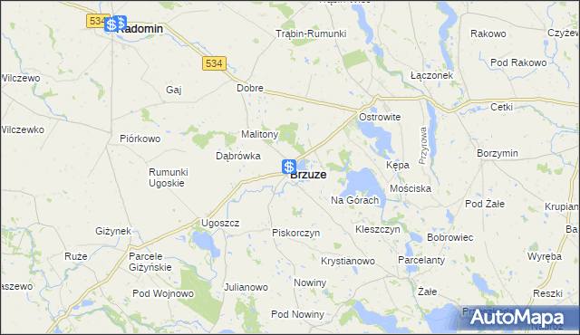 mapa Brzuze, Brzuze na mapie Targeo