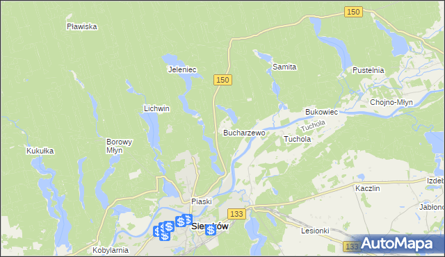 mapa Bucharzewo, Bucharzewo na mapie Targeo