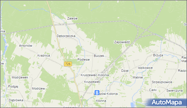 mapa Buczek gmina Poświętne, Buczek gmina Poświętne na mapie Targeo