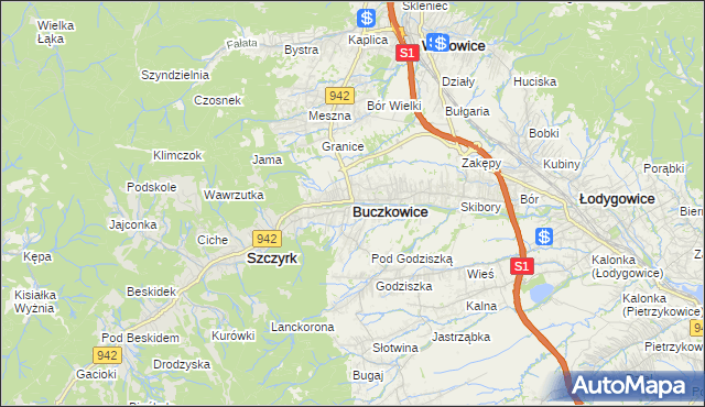 mapa Buczkowice, Buczkowice na mapie Targeo