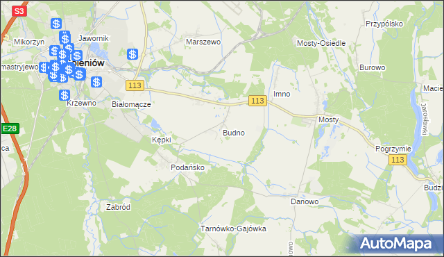 mapa Budno gmina Goleniów, Budno gmina Goleniów na mapie Targeo