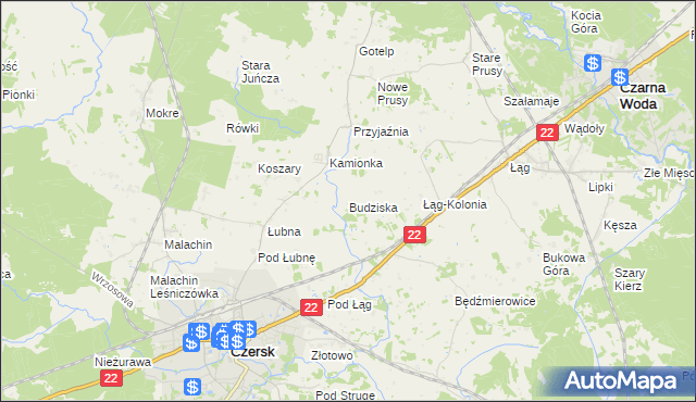 mapa Budziska gmina Czersk, Budziska gmina Czersk na mapie Targeo