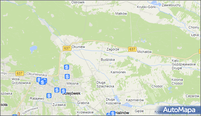 mapa Budziska gmina Halinów, Budziska gmina Halinów na mapie Targeo