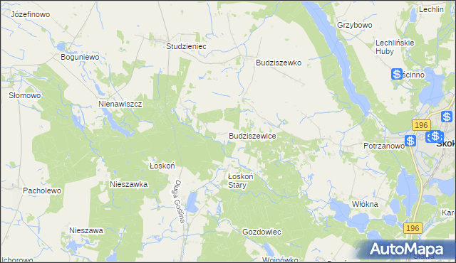 mapa Budziszewice gmina Skoki, Budziszewice gmina Skoki na mapie Targeo