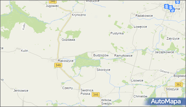 mapa Budziszów gmina Kostomłoty, Budziszów gmina Kostomłoty na mapie Targeo