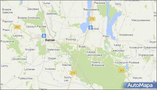 mapa Bugaj gmina Babiak, Bugaj gmina Babiak na mapie Targeo