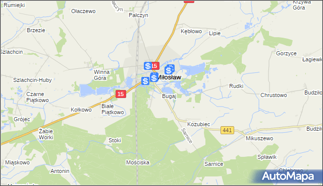 mapa Bugaj gmina Miłosław, Bugaj gmina Miłosław na mapie Targeo
