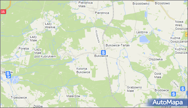 mapa Bukowice gmina Krośnice, Bukowice gmina Krośnice na mapie Targeo
