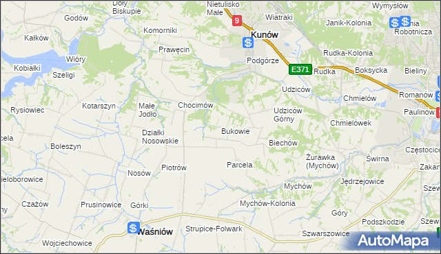 mapa Bukowie gmina Kunów, Bukowie gmina Kunów na mapie Targeo