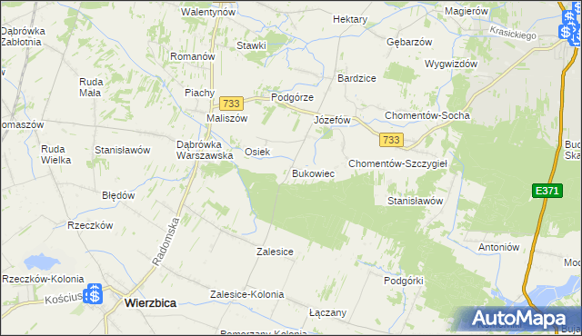 mapa Bukowiec gmina Kowala, Bukowiec gmina Kowala na mapie Targeo