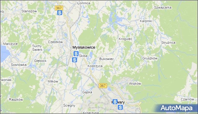 mapa Bukowiec gmina Mysłakowice, Bukowiec gmina Mysłakowice na mapie Targeo