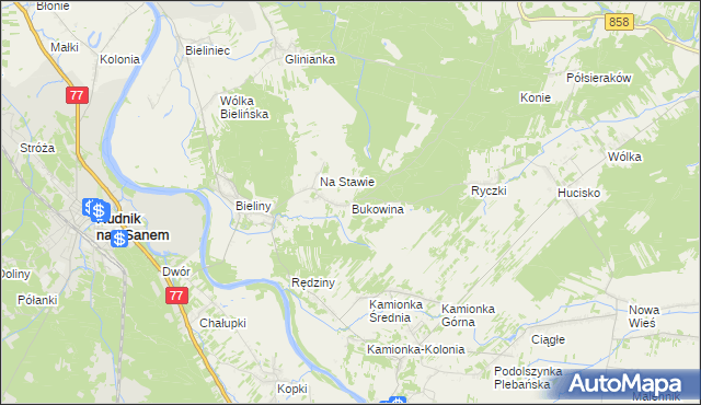 mapa Bukowina gmina Ulanów, Bukowina gmina Ulanów na mapie Targeo