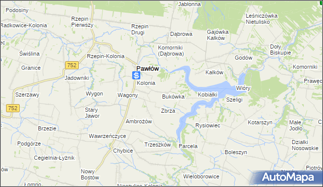 mapa Bukówka gmina Pawłów, Bukówka gmina Pawłów na mapie Targeo