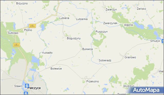 mapa Bukwica gmina Pełczyce, Bukwica gmina Pełczyce na mapie Targeo