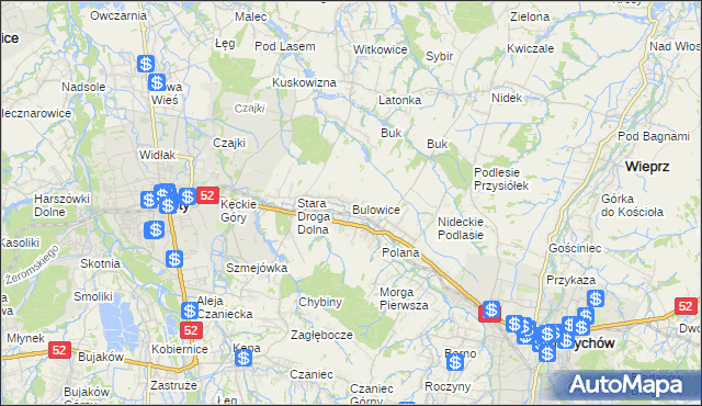 mapa Bulowice, Bulowice na mapie Targeo