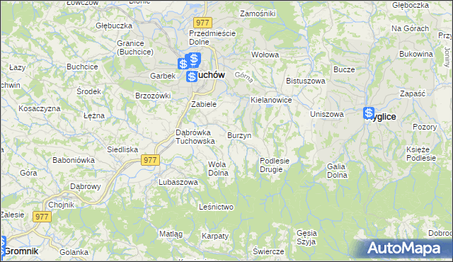 mapa Burzyn gmina Tuchów, Burzyn gmina Tuchów na mapie Targeo