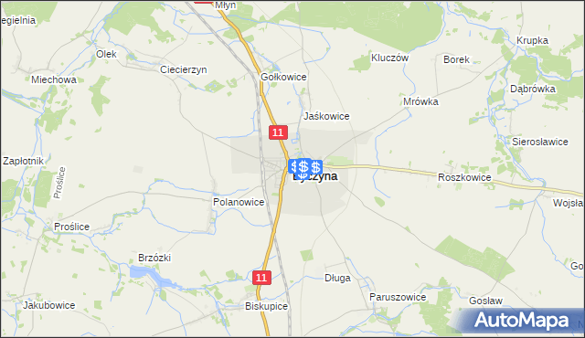 mapa Byczyna powiat kluczborski, Byczyna powiat kluczborski na mapie Targeo