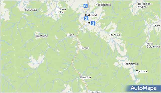mapa Bystre gmina Baligród, Bystre gmina Baligród na mapie Targeo