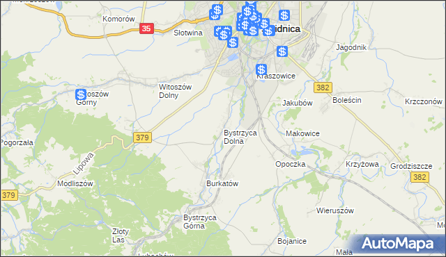 mapa Bystrzyca Dolna, Bystrzyca Dolna na mapie Targeo