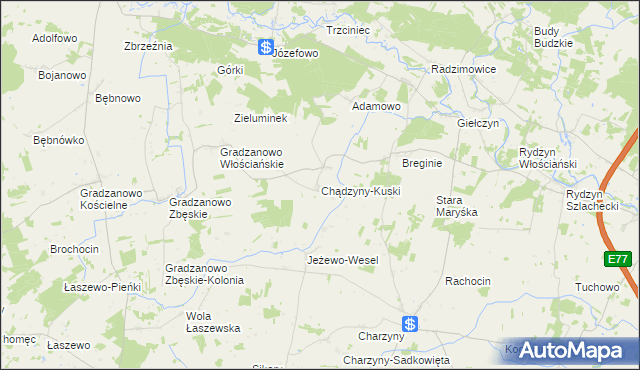 mapa Chądzyny-Kuski, Chądzyny-Kuski na mapie Targeo