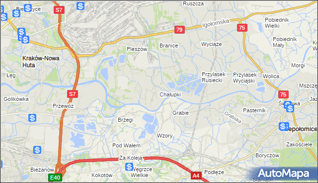 mapa Chałupki gmina Kraków, Chałupki gmina Kraków na mapie Targeo