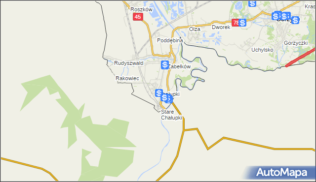 mapa Chałupki gmina Krzyżanowice, Chałupki gmina Krzyżanowice na mapie Targeo