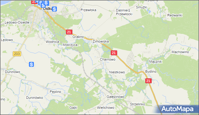 mapa Charnowo gmina Ustka, Charnowo gmina Ustka na mapie Targeo