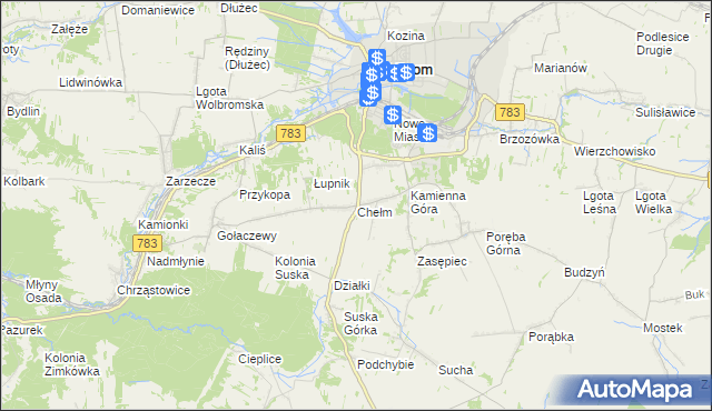 mapa Chełm gmina Wolbrom, Chełm gmina Wolbrom na mapie Targeo