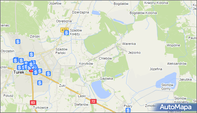 mapa Chlebów gmina Turek, Chlebów gmina Turek na mapie Targeo