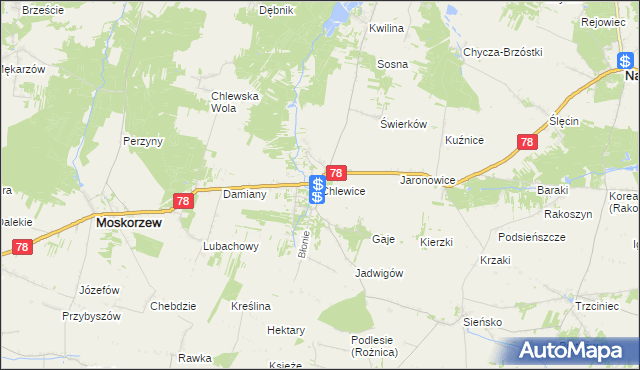mapa Chlewice gmina Moskorzew, Chlewice gmina Moskorzew na mapie Targeo