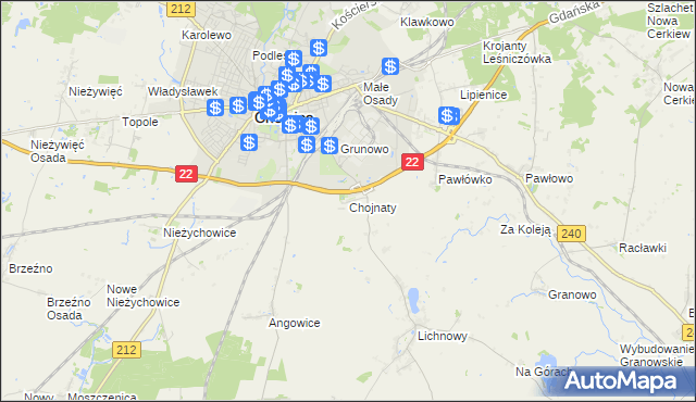 mapa Chojnaty gmina Chojnice, Chojnaty gmina Chojnice na mapie Targeo