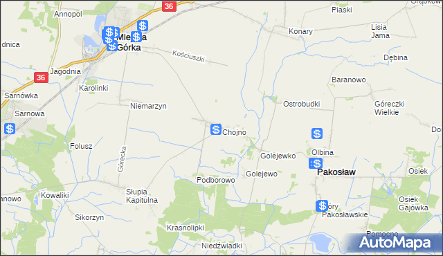 mapa Chojno gmina Pakosław, Chojno gmina Pakosław na mapie Targeo