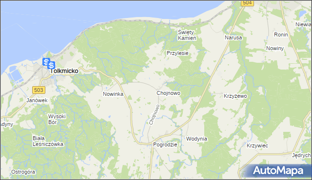 mapa Chojnowo gmina Tolkmicko, Chojnowo gmina Tolkmicko na mapie Targeo