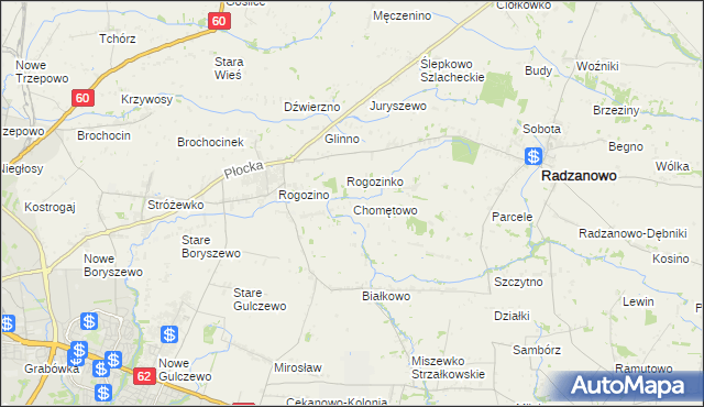 mapa Chomętowo gmina Radzanowo, Chomętowo gmina Radzanowo na mapie Targeo