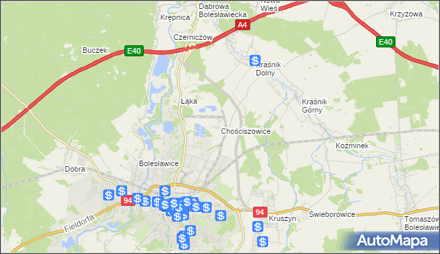 mapa Chościszowice, Chościszowice na mapie Targeo